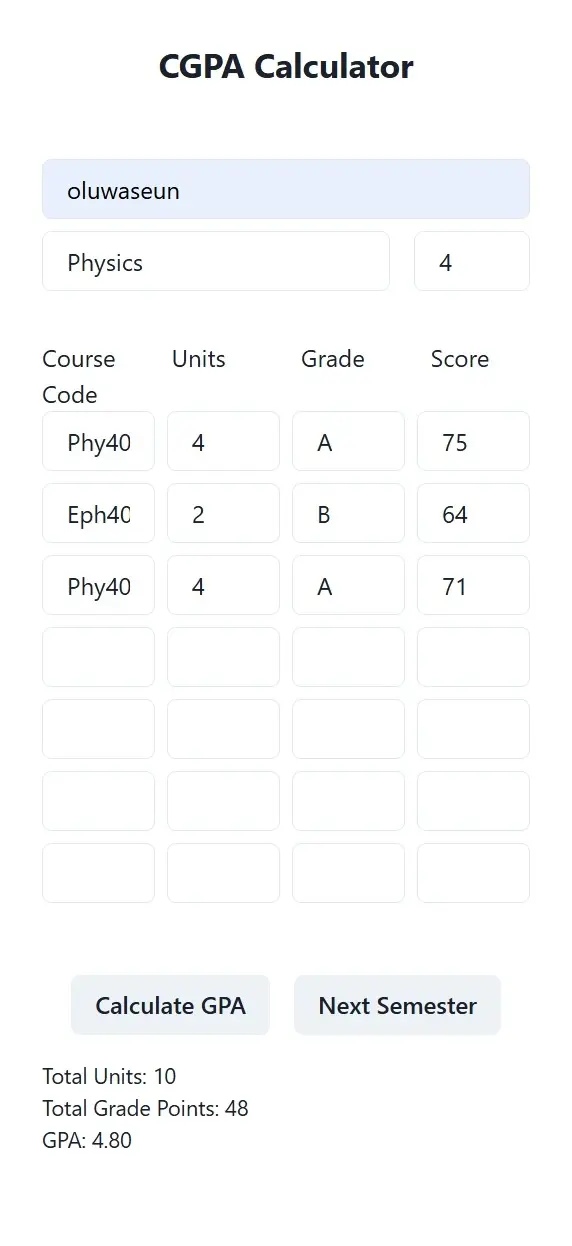 CGPA Calculator